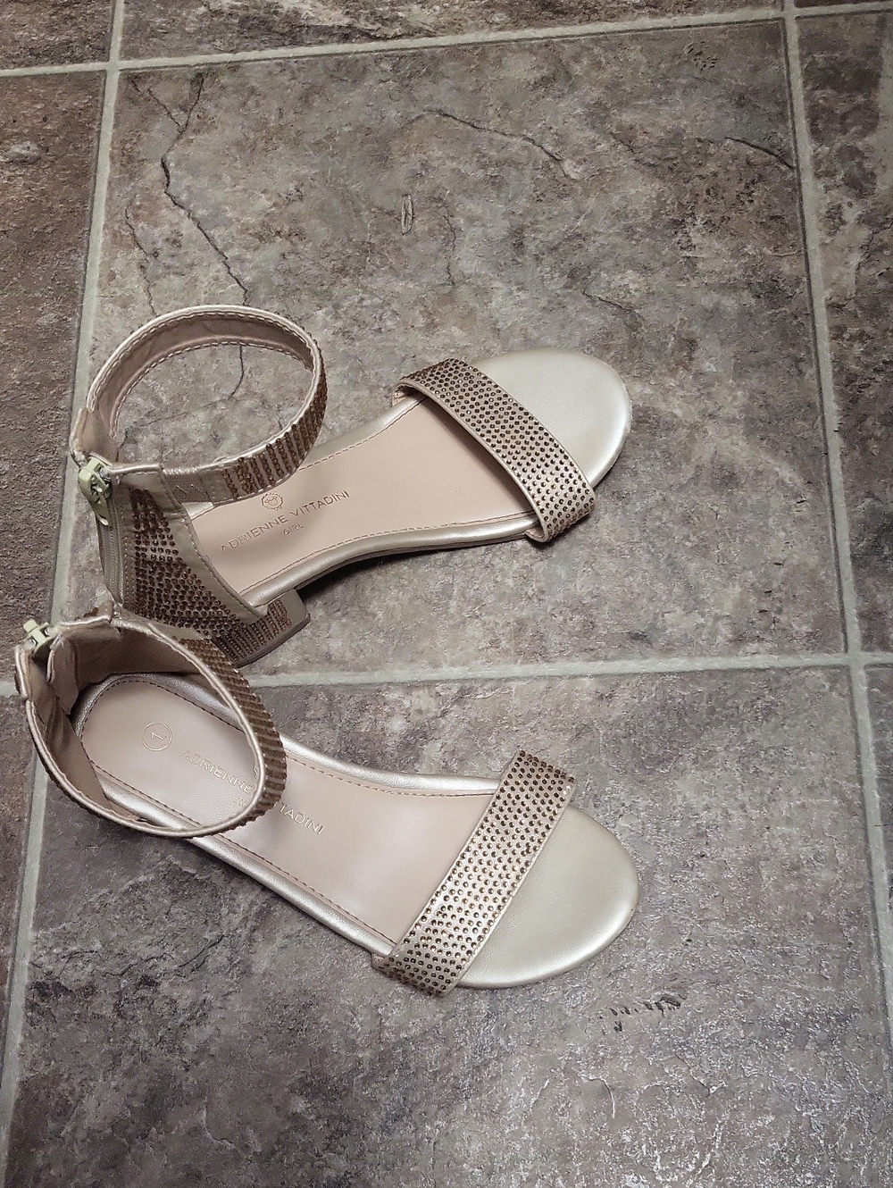 Adrienne Vittadini Metallic Champagne Ankle-Strap Sandals